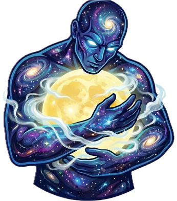 DennySORA logo: a cosmic figure holding a glowing moon